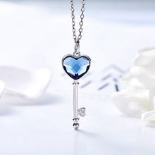 Load image into Gallery viewer, Ocean Blue Swarovski Crystal Key Silver Necklace