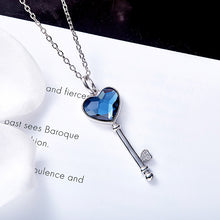 Load image into Gallery viewer, Ocean Blue Swarovski Crystal Key Silver Necklace