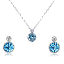 Load image into Gallery viewer, Blue Swarovski Crystal Circle Silver Necklace Set