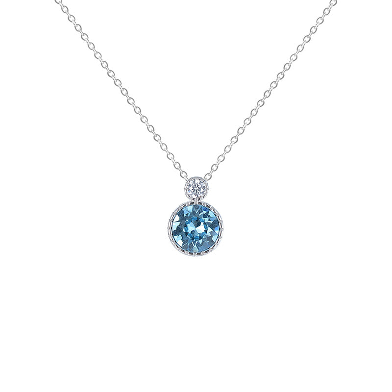 Blue Swarovski Crystal Circle Pendant Silver Necklace