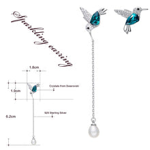 Load image into Gallery viewer, Green Bird Swarovski Crystal Pearl Silver Earrings