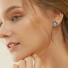 Load image into Gallery viewer, Flowery Black Rose Stud Pearl Silver Earrings