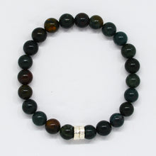 Load image into Gallery viewer, Bloodstone double silver bead bracelet 8MM with natural green and red-brown beads, round flat lay on white background