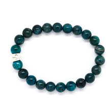 Load image into Gallery viewer, Blue Apatite Stone Double Flat Silver Bead Bracelet 8mm by MysticFlavia with polished natural blue apatite gemstone beads and double flat 925 sterling silver beads.