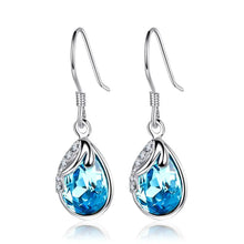 Load image into Gallery viewer, Blue Drop Swarovski Crystal Dangling Silver Earrings
