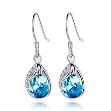 Load image into Gallery viewer, Blue Drop Swarovski Crystal Dangling Silver Earrings