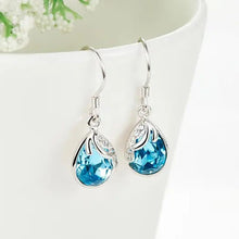 Load image into Gallery viewer, Blue Drop Swarovski Crystal Dangling Silver Earrings