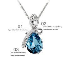 Load image into Gallery viewer, Blue Swarovski Water Drop Pendant Silver Necklace