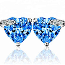Load image into Gallery viewer, Blue White Zircon Heart Drop Silver Earrings

