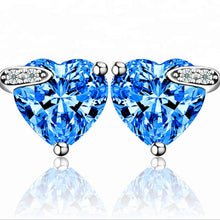 Load image into Gallery viewer, Blue White Zircon Heart Drop Silver Earrings