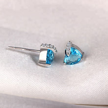 Load image into Gallery viewer, Blue White Zircon Heart Drop Silver Earrings