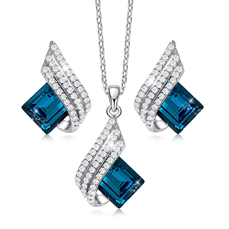 Blue ROMAN Swarovski Crystal Silver Necklace Set