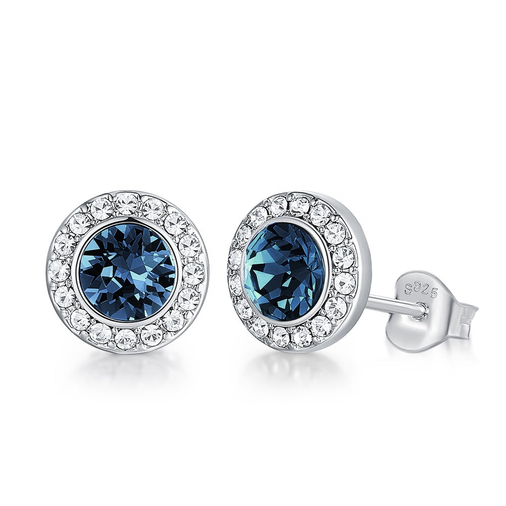 Blue Ocean Stud Swarovski Crystal Silver Earrings