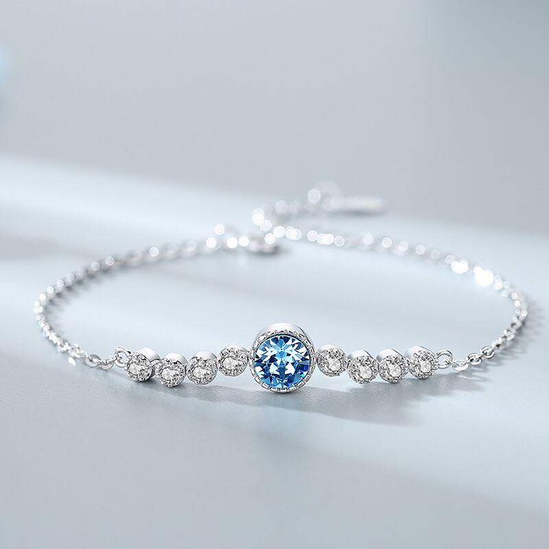 Blue Swarovski Crystal Circle Silver Bracelet