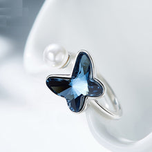 Load image into Gallery viewer, Butterfly Swarovski Crystal Pearl Silver Ring
