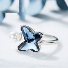 Load image into Gallery viewer, Butterfly Swarovski Crystal Pearl Silver Ring
