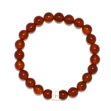 Load image into Gallery viewer, MysticFlavia Carnelian stone bracelet with 925 sterling silver double bead accent, circle display on white background