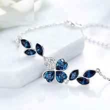 Load image into Gallery viewer, Four Leaf Teal Swarovski Crystal Silver Bracelet