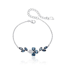 Load image into Gallery viewer, Four Leaf Teal Swarovski Crystal Silver Bracelet