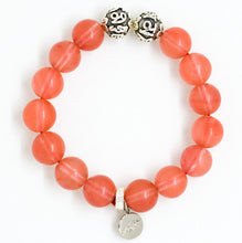 Load image into Gallery viewer, Cherry Quartz Stone Silver Bead Bracelet 12mm with decorative silver beads and sterling silver charm on white background