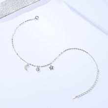 Load image into Gallery viewer, Chic Moon & Star Zircon Silver Bead Anklet featuring delicate moon and star charms on a silver chain