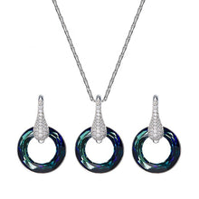 Load image into Gallery viewer, Teal Circle Pendant Swarovski Crystal Silver Necklace Set