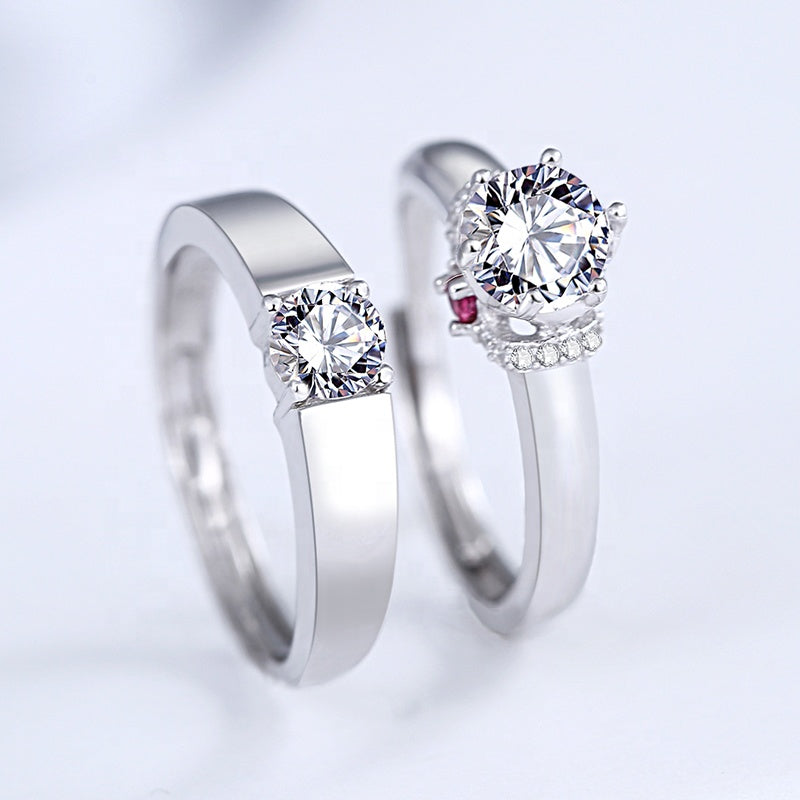 ADAM EVE Zircon Adjustable Couple Silver Ring