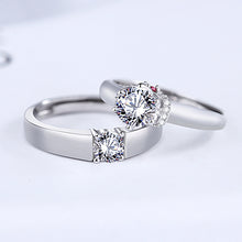 Load image into Gallery viewer, ADAM &amp; EVE Zircon Adjustable Couple Silver Ring
