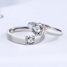 Load image into Gallery viewer, ADAM & EVE Zircon Adjustable Couple Silver Ring