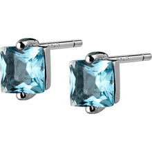 Load image into Gallery viewer, Minimal Square Blue Zircon Stud Silver Earrings