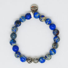 Load image into Gallery viewer, Navy Jasper Stone Silver Bead Bracelet (8 MM)
