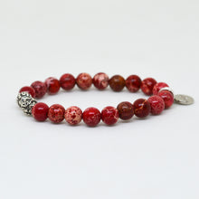 Load image into Gallery viewer, Hued Red Jasper Stone Silver Bead Bracelet (8 MM)