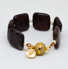 Load image into Gallery viewer, Poppy Jasper Magnetic Closure Silver Bead Bracelet (12 MM)