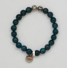 Load image into Gallery viewer, Natural Teal Apatite Silver Bead Bracelet (8 MM)
