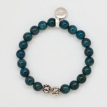 Load image into Gallery viewer, Natural Teal Apatite Silver Bead Bracelet (8 MM)