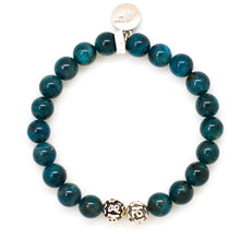 Load image into Gallery viewer, Natural Teal Apatite Silver Bead Bracelet (8 MM)