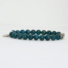 Load image into Gallery viewer, Natural Teal Apatite Silver Bead Bracelet (8 MM)
