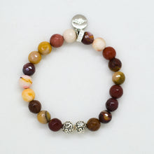 Load image into Gallery viewer, Mookaite Jasper Faceted Stone Silver Bead Bracelet (8 MM)