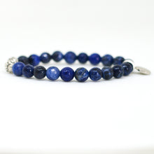 Load image into Gallery viewer, Sodalite Faceted Stone Silver Bead Bracelet (8 MM)