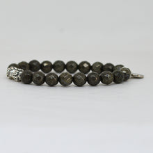 Load image into Gallery viewer, Pyrite Faceted Stone Silver Bead Bracelet (8 MM)