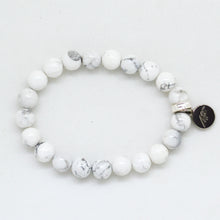 Load image into Gallery viewer, White Howlite Flat Silver Bead Bracelet (8 MM)
