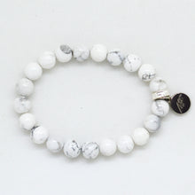 Load image into Gallery viewer, White Howlite Flat Silver Bead Bracelet (8 MM)