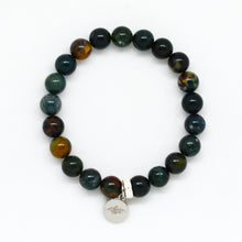 Load image into Gallery viewer, Natural Bloodstone Flat Silver Bead Bracelet (8 MM)