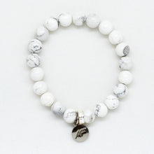Load image into Gallery viewer, White Howlite Flat Silver Bead Bracelet (8 MM)
