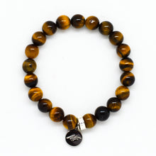 Load image into Gallery viewer, Tiger Eye Stone Flat Silver Bead Bracelet (8 MM)