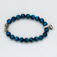 Load image into Gallery viewer, Blue Tiger Eye Silver Bead Bracelet (8 MM)