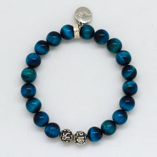 Load image into Gallery viewer, Blue Tiger Eye Silver Bead Bracelet (8 MM)