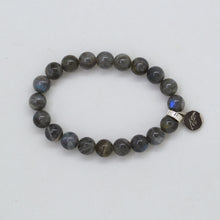 Load image into Gallery viewer, Labradorite Flat Silver Bead Bracelet (8 MM)