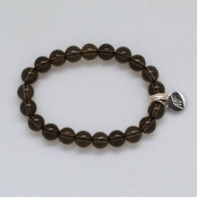 Load image into Gallery viewer, Smoky Quartz Stone Flat Silver Bead Bracelet (8 MM)