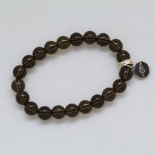 Load image into Gallery viewer, Smoky Quartz Stone Flat Silver Bead Bracelet (8 MM)